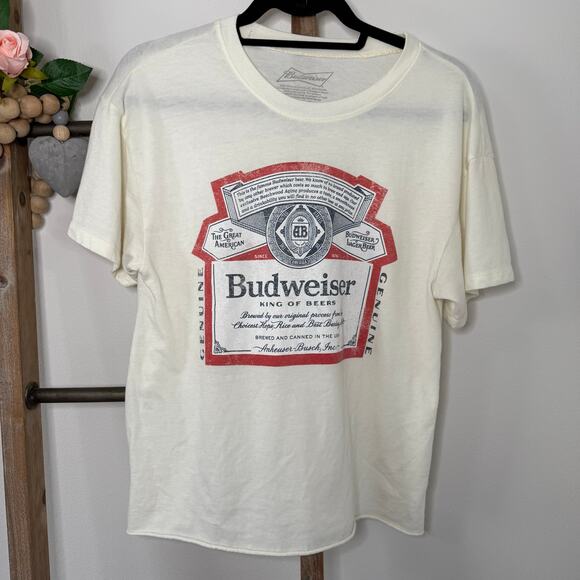Budweiser Cream Short Sleeve T Shirt Sheer Size Large - Picture 2 of 7